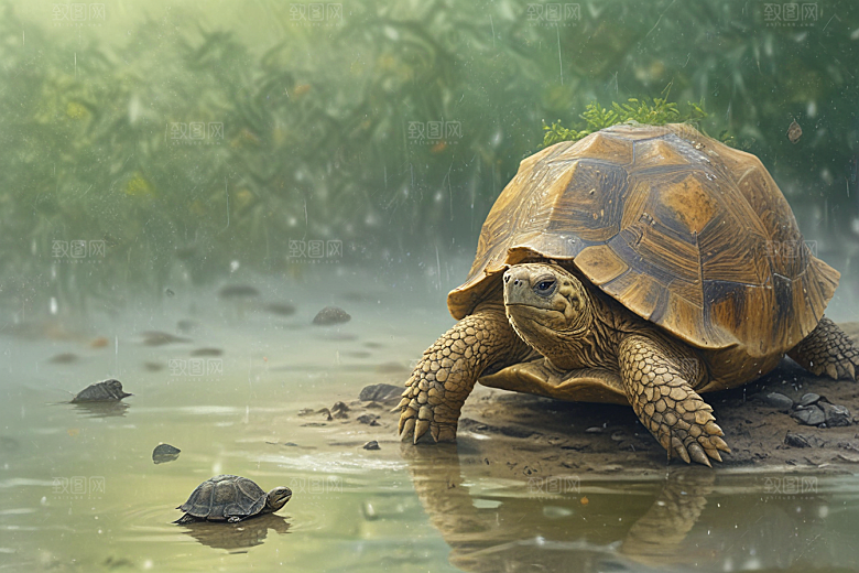 雨中慢行乌龟图片