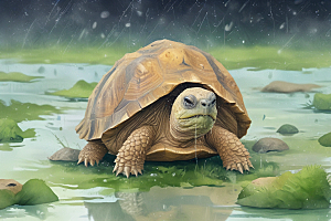 雨中慢行乌龟图片