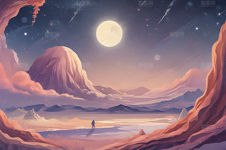 浪漫海岸线风景插画作品图片