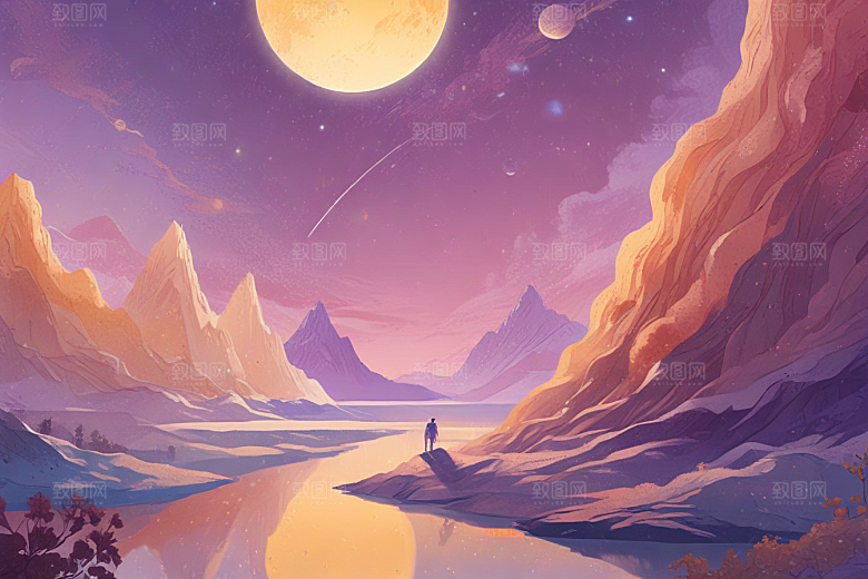 浪漫海岸线风景插画作品图片
