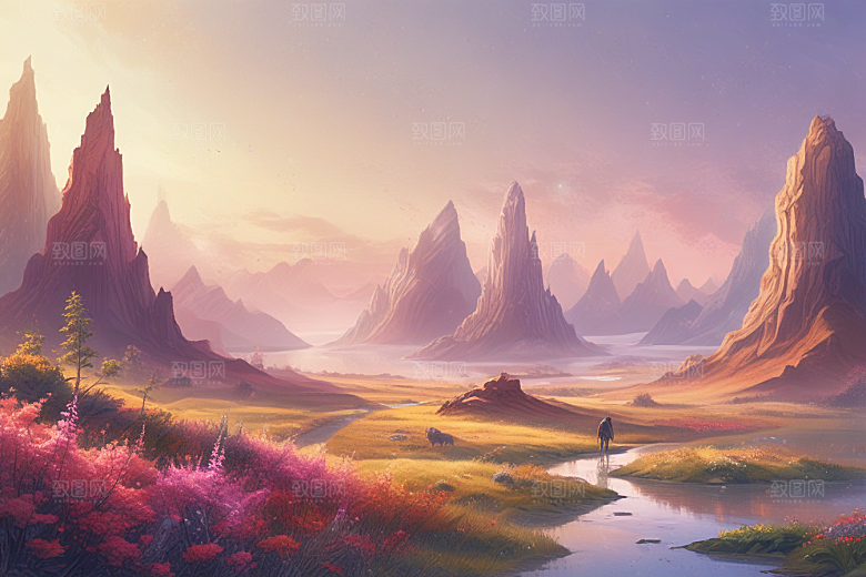 浪漫海岸线风景插画作品图片