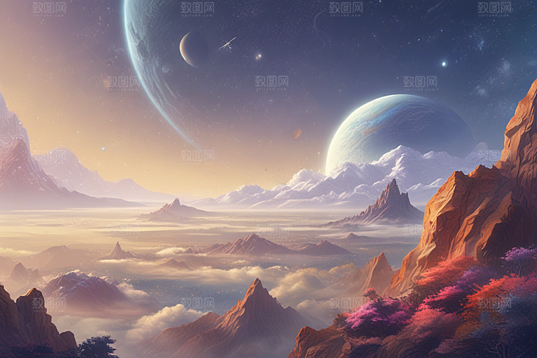 浪漫海岸线风景插画作品图片