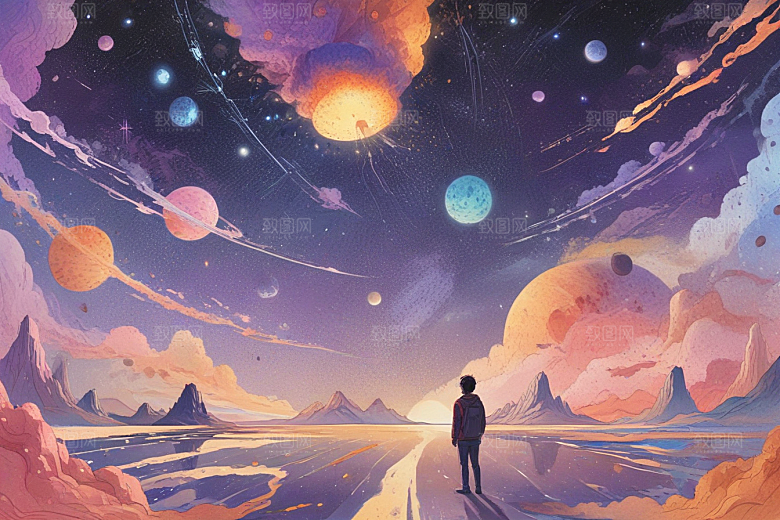 浪漫海岸线风景插画作品图片