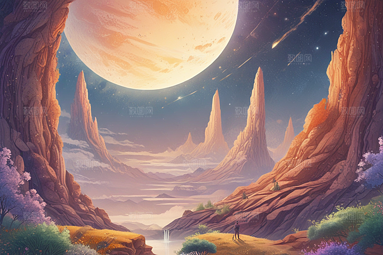 浪漫海岸线风景插画作品图片