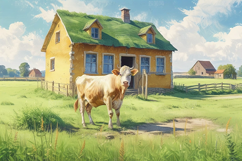 乡村田园风光插画图片