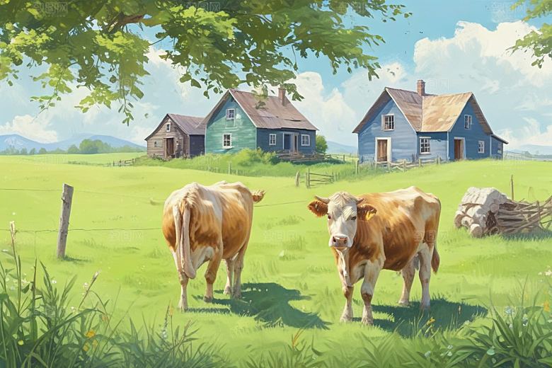 乡村田园风光插画图片