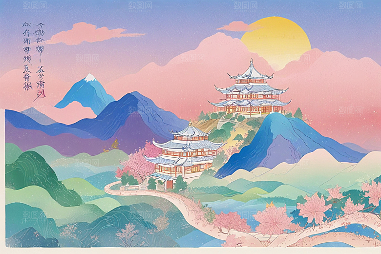 古风美景壁纸梦幻般山水画卷图片