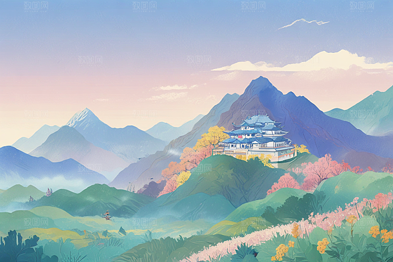 古风美景壁纸梦幻般山水画卷图片