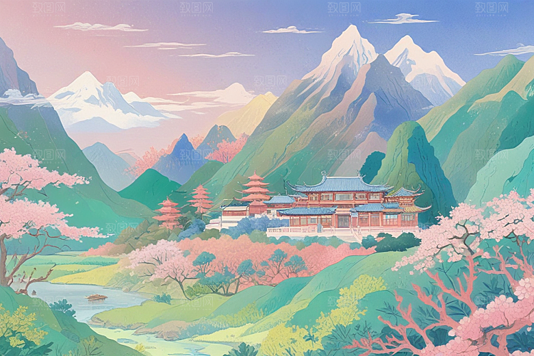 古风美景壁纸梦幻般山水画卷图片