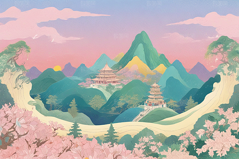 古风美景壁纸梦幻般山水画卷图片