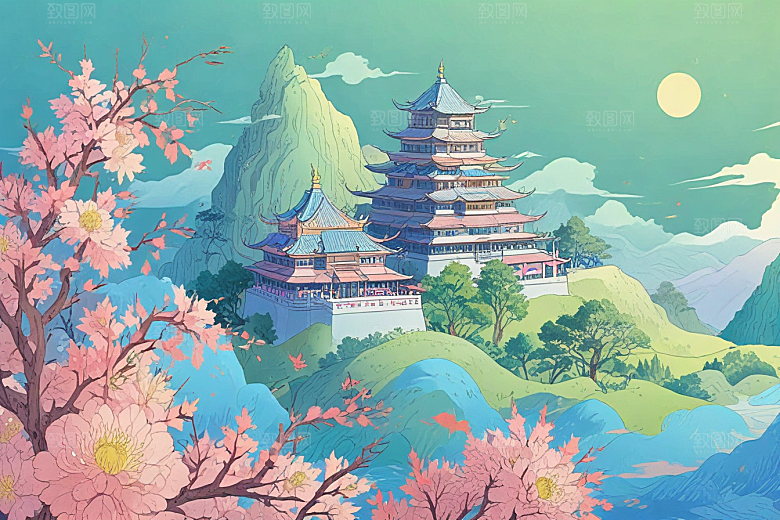 古风美景壁纸梦幻般山水画卷图片