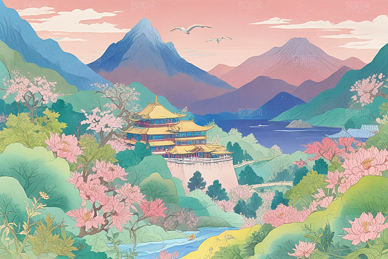 古风美景壁纸梦幻般山水画卷图片