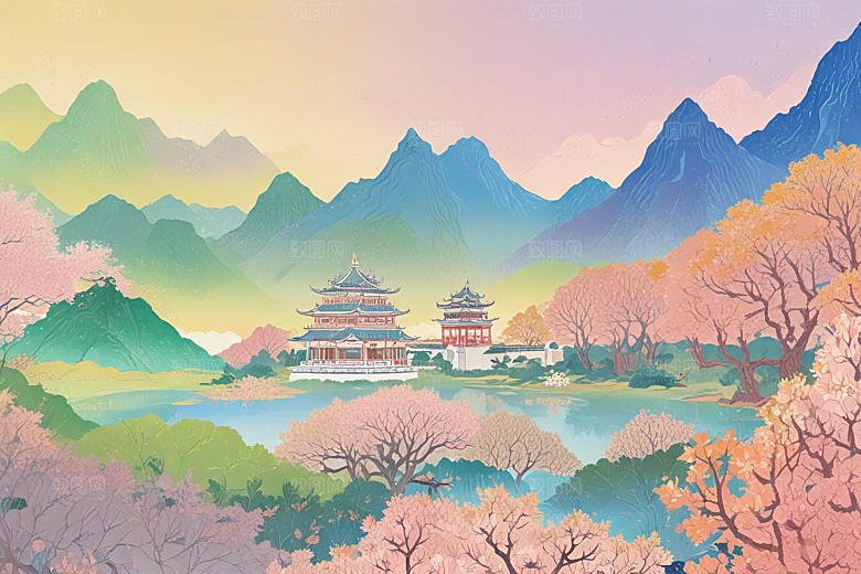 古风美景壁纸梦幻般山水画卷图片