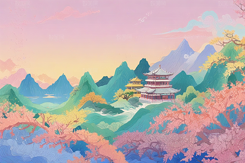 古风美景壁纸梦幻般山水画卷图片
