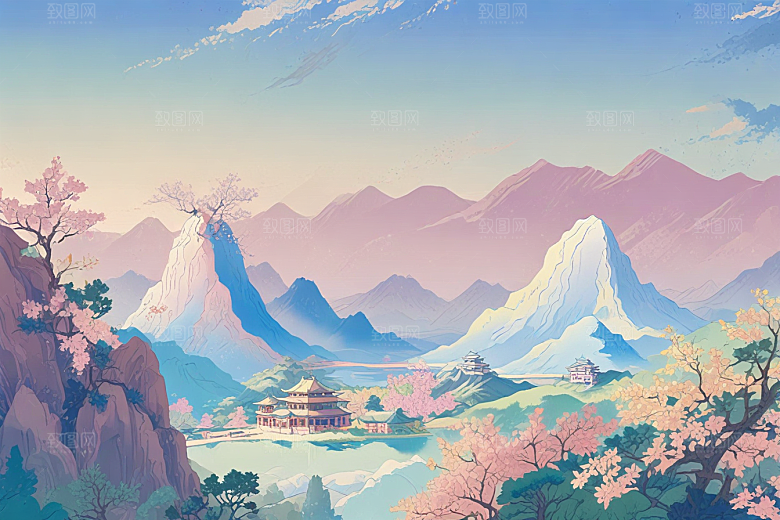 古风美景壁纸梦幻般山水画卷图片