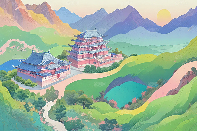 古风美景壁纸梦幻般山水画卷图片