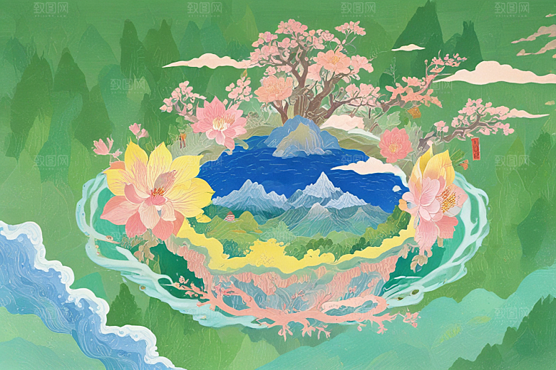古风美景壁纸梦幻般山水画卷图片