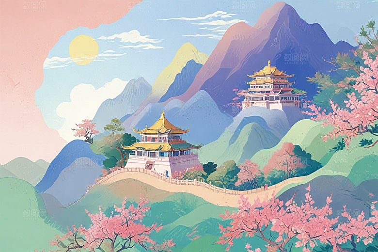 古风美景壁纸梦幻般山水画卷图片