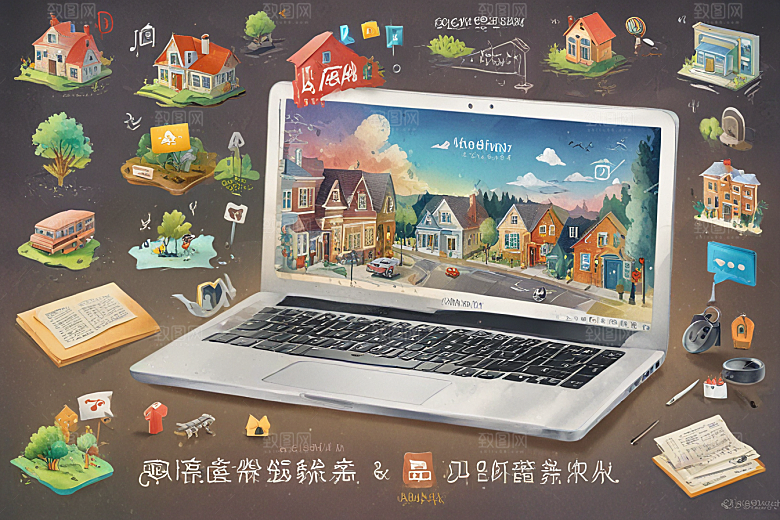 手绘小镇风光温馨和谐社区图片