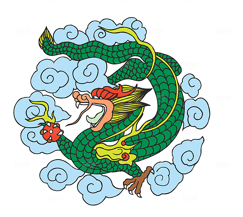 矢量手绘飞龙龙纹素材