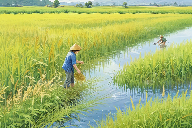 清晨阳光麦田风光图片