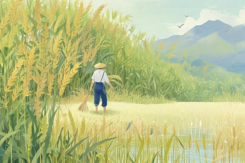 清晨阳光麦田风光图片