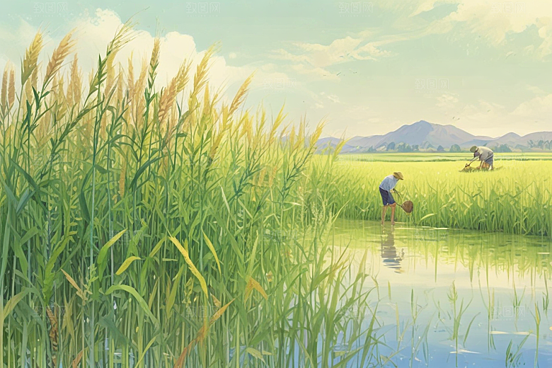 清晨阳光麦田风光图片