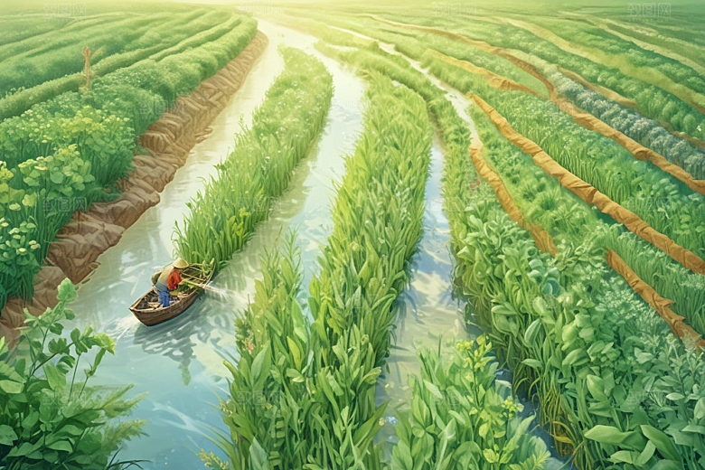 田园风光秀丽河流穿插其中图片