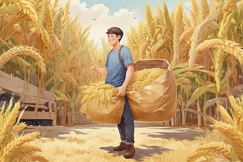 图中描绘了一幅田园风光的画卷，图片