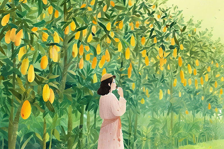 图中描绘了一幅田园风光的画卷，图片