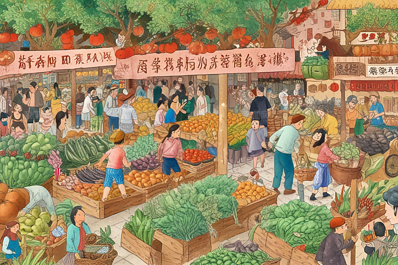 古城镇热闹非凡菜市场图片