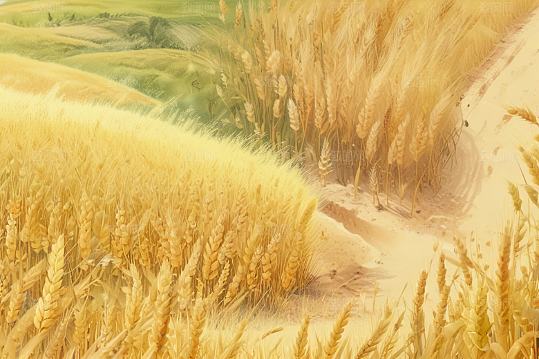 阳光麦田风景画图片