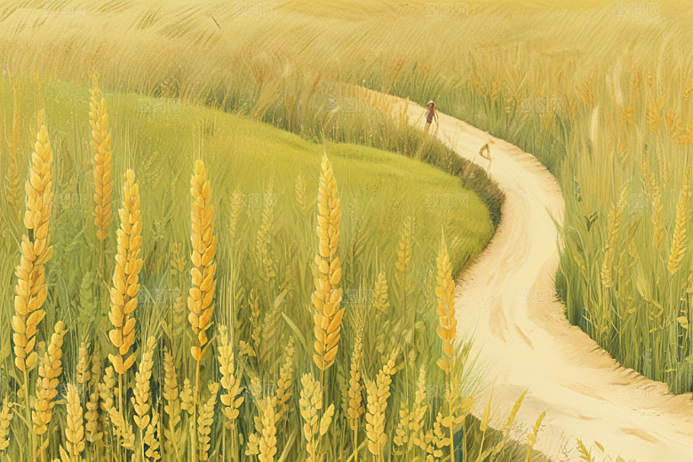 阳光麦田风景画图片