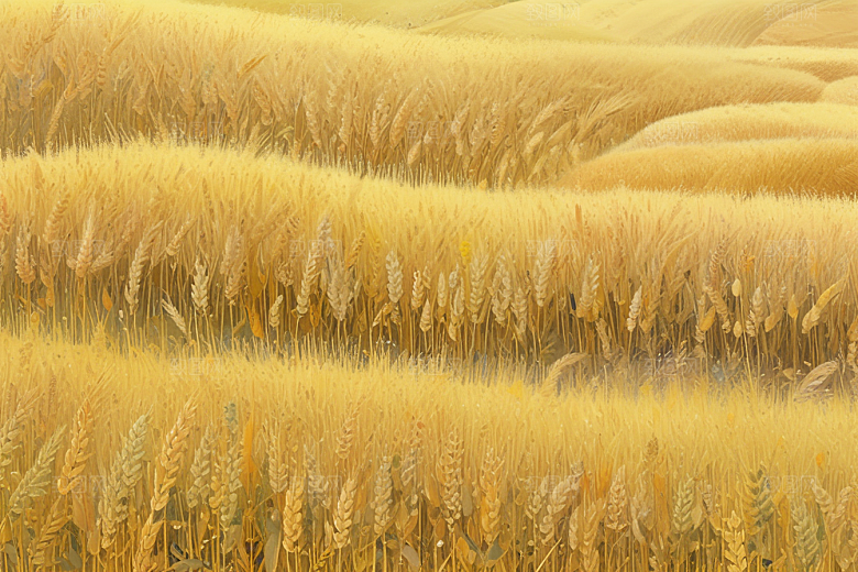 阳光麦田风景画图片