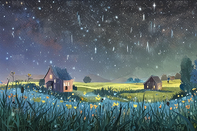 夜幕诗意山野草地图片