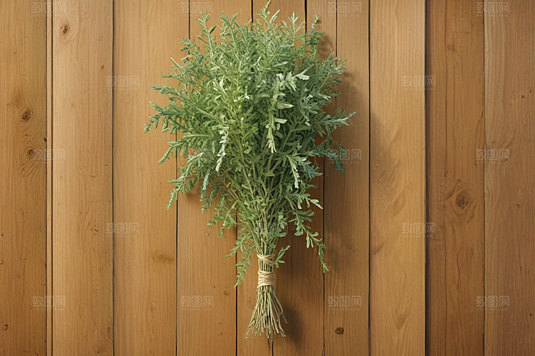木质背景绿色植物图片