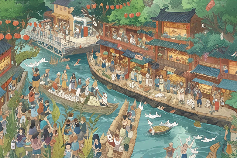 古风插画繁荣古代市井生活图片