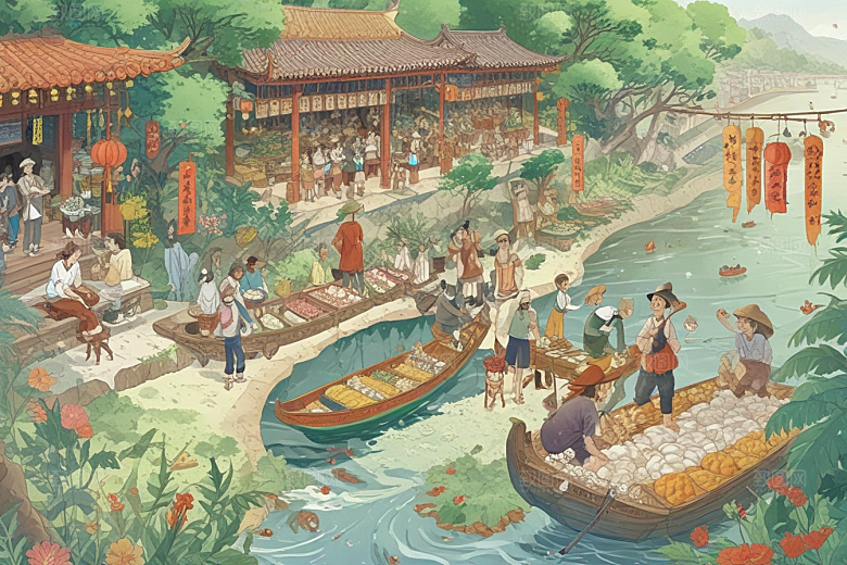 古风插画繁荣古代市井生活图片