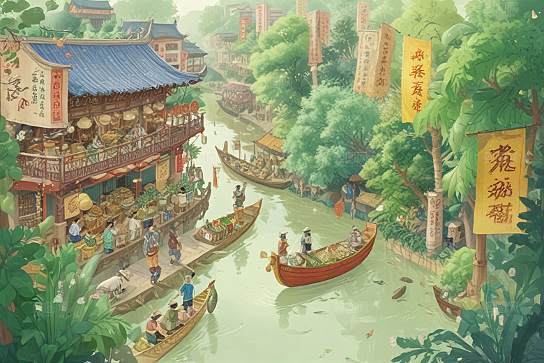 古风插画繁荣古代市井生活图片