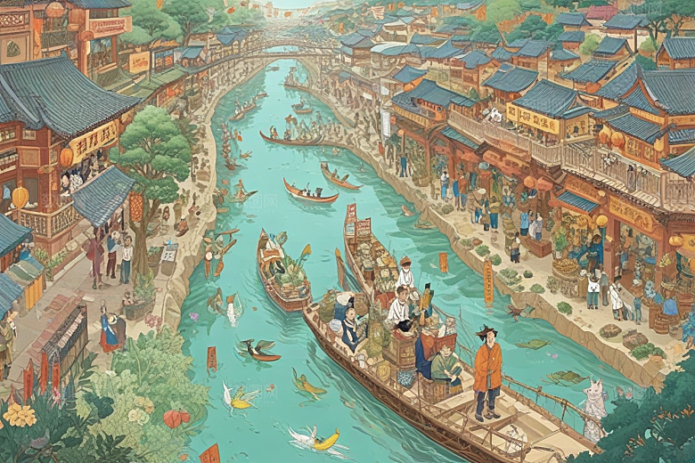古风插画繁荣古代市井生活图片