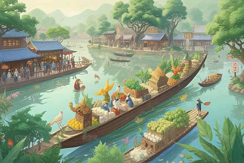 古风插画繁荣古代市井生活图片