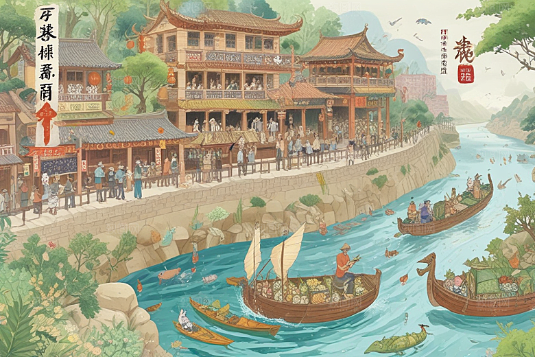 古风插画繁荣古代市井生活图片
