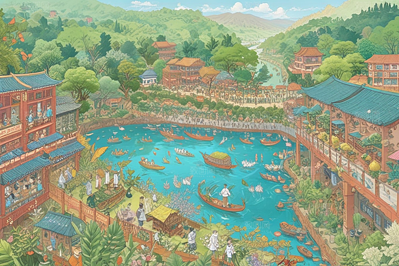 古风插画繁荣古代市井生活图片