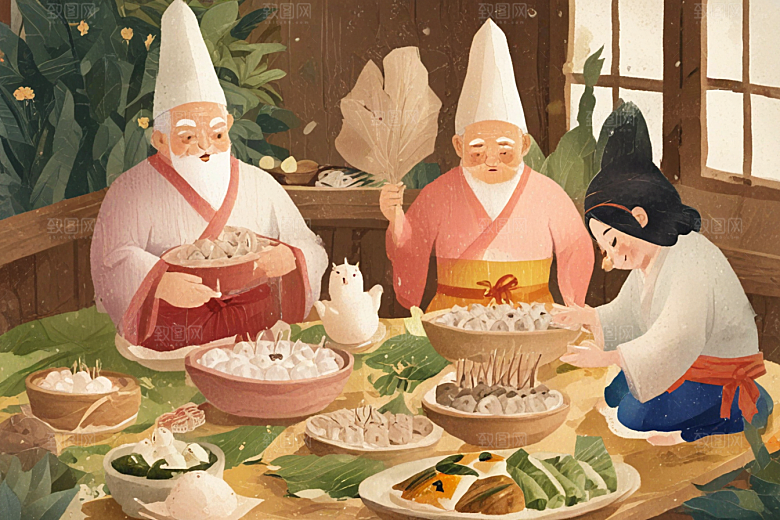 祖孙共品粽香乐融融，自然和谐一幕温馨图片