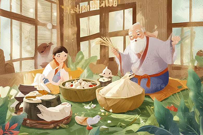 祖孙共品粽香乐融融，自然和谐一幕温馨图片