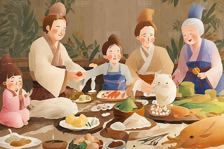 祖孙共品粽香乐融融，自然和谐一幕温馨图片