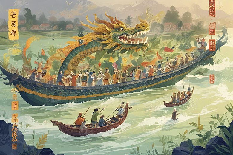 复古绿叶花环装饰画图片