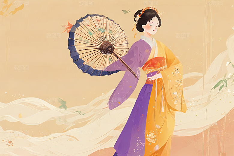 图绘粉衣女子温婉大气似诗如画图片