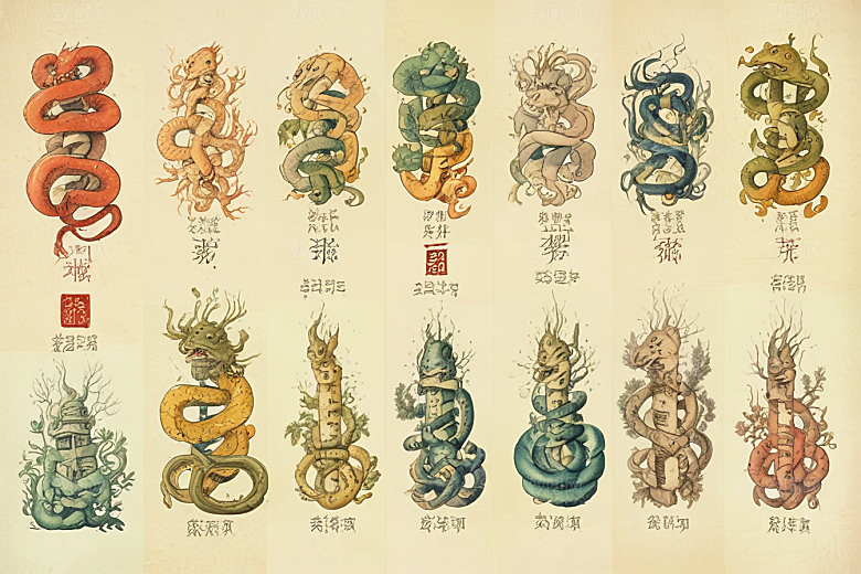 神秘植物缠绕中国风蛇图集图片