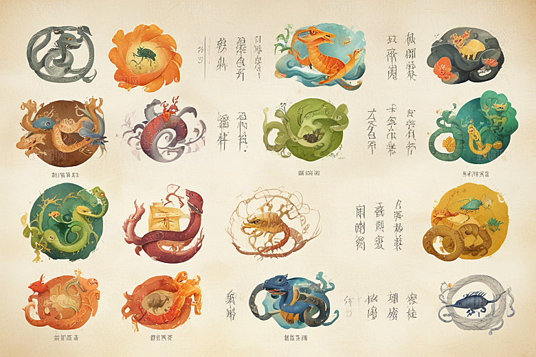 神秘植物缠绕中国风蛇图集图片